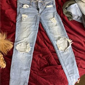 American Eagle Outfitters Light Blue Distressed Skinny Jeans